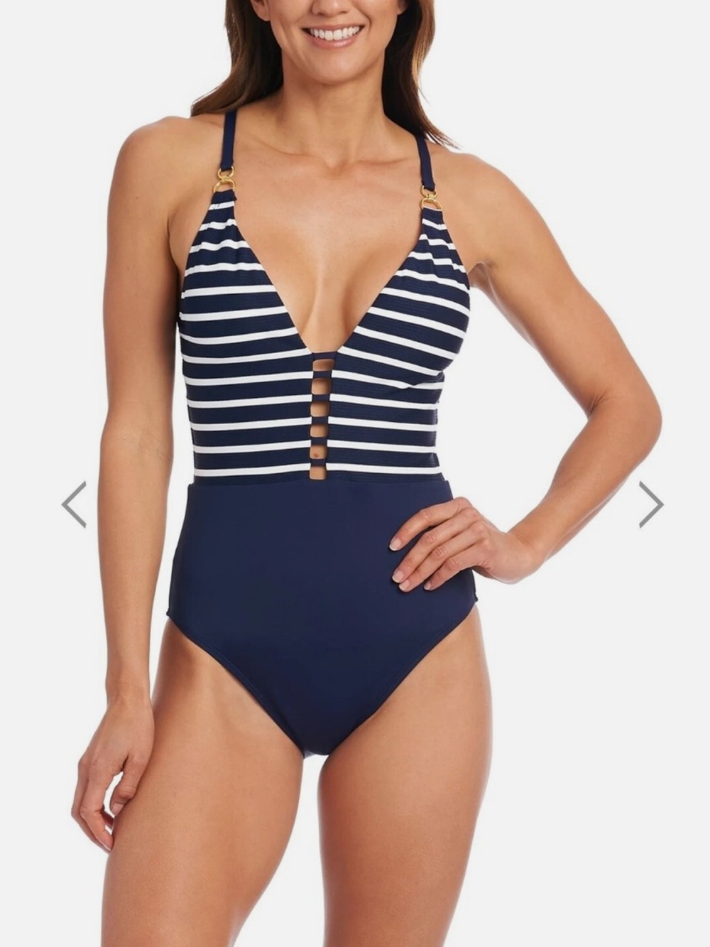 La Blanca Women’s Plus LB1BV10W Indigo Stripe Plunge One Piece Swimsuit size  20